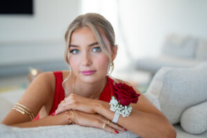 Red Rose Corsage, Red Dress Gold coast school formal professional portrait
